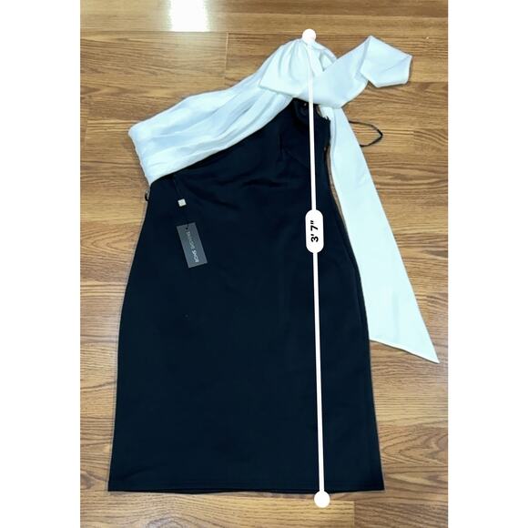 Tadashi Shoji Rigel Black White One Shoulder Dress NWT Formal Cocktail size L - Picture 7 of 14